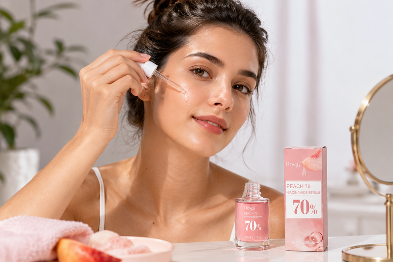 Woman applying niacinamide serum to her face as part of a skincare routine