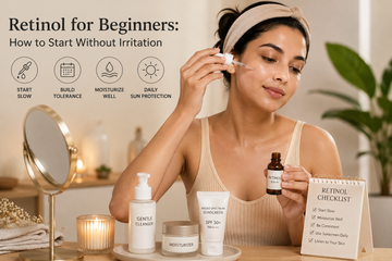 Woman applying retinol skincare product as part of a beginner evening skincare routine
