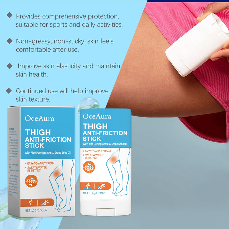 OceAura Thigh Anti-Chafing Stick with Aloe, Pomegranate & Grape Seed Oil - Anti-Friction Balm, Sweat & Water Resistant, 15g