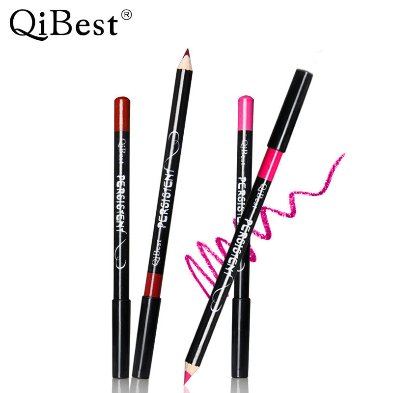 Qibest Fashion Black Rod Waterproof 12 Colors Lip Liner Lipstick Pen