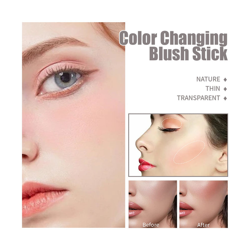Color Changing Blush Stick, Lightweight Natural Transparent Three-Dimensional Contouring Uniform Skin Tone Lip And Cheek Makeup Stick