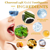 EELHOE Charcoal 24k Gold Toothpaste, Deep Clean Stained Teeth Yellow Care Mouth Fresh Breath White Beautiful Teeth