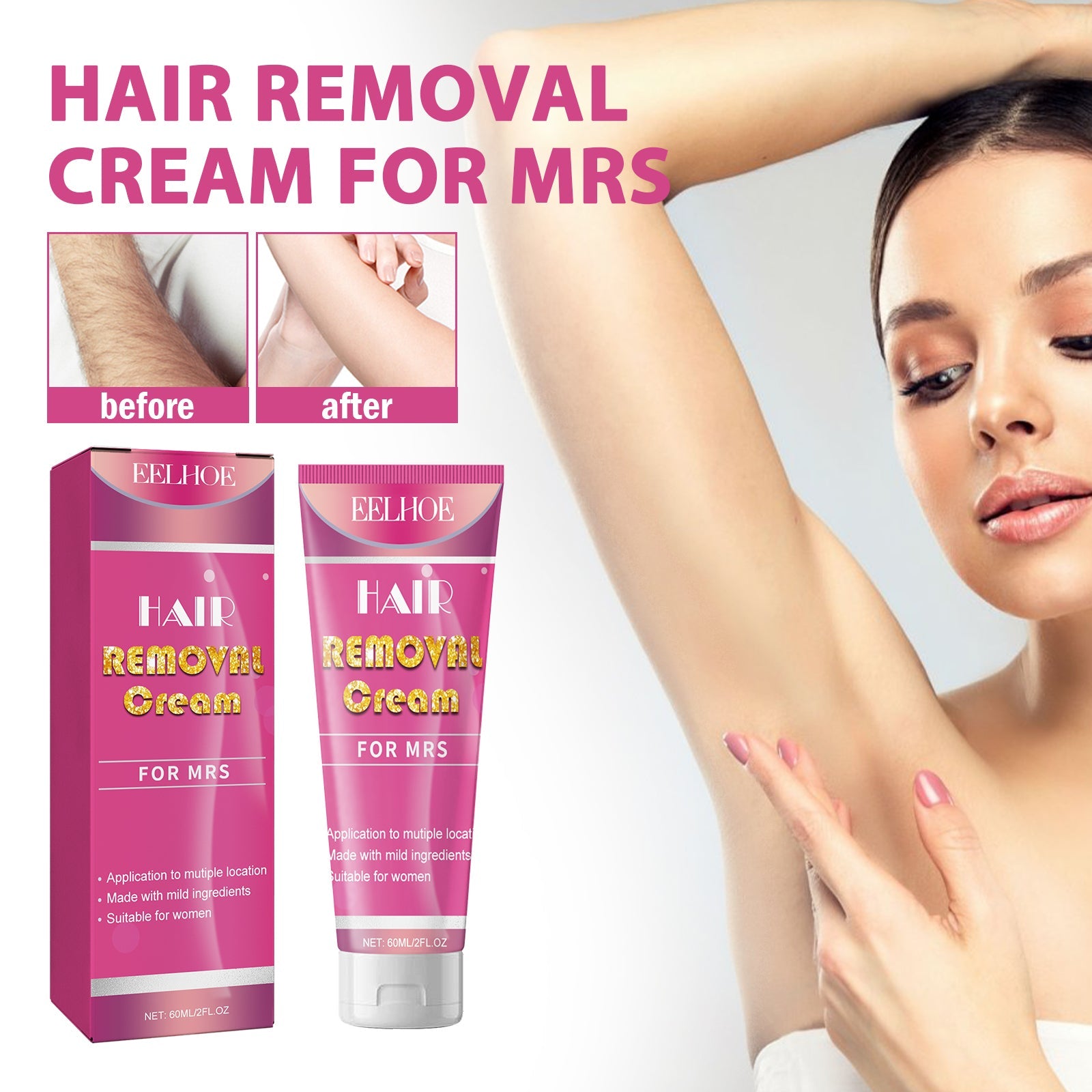 Hair Removal Cream For Mrs, Full Body Underarm Gentle Hair Removal Without Irritation Refreshing Moisturizing Smooth Hair Removal Cream