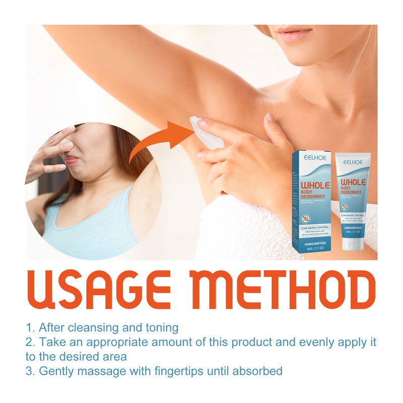 EELHOE Whole Body Deodorant, Long Lasting Fragrance Clean Body Odor Body Odor Sweat Refreshing Fragrance Care Cream
