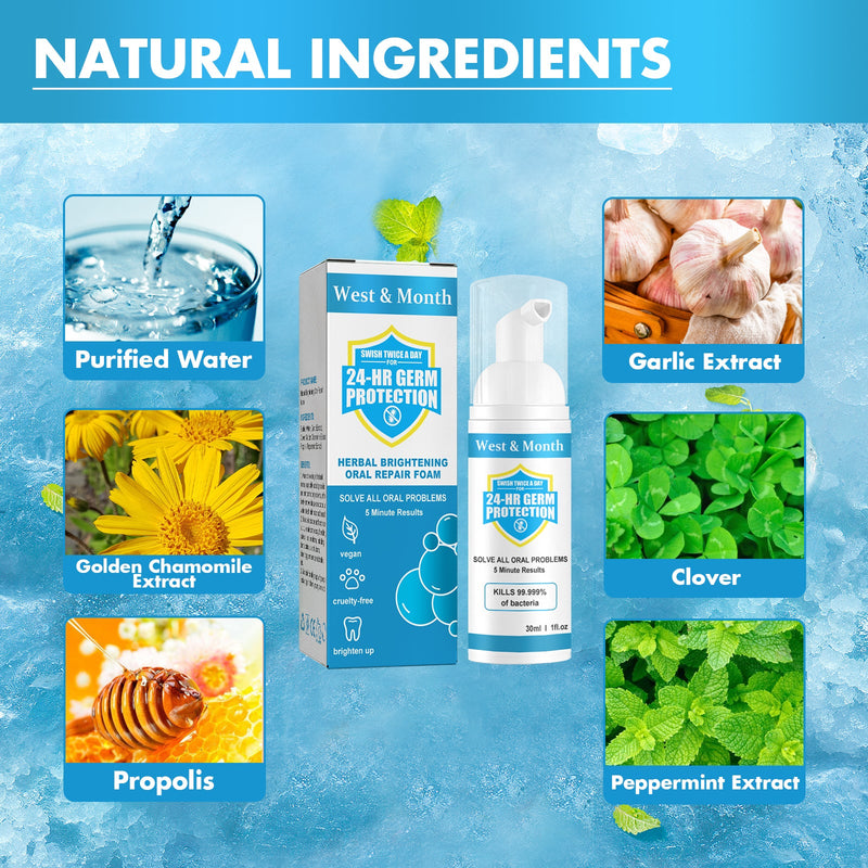 West&Month Herbal Brightening Oral Repair Foam, Clean Bad Breath And Teeth Stains With White Teeth Foam