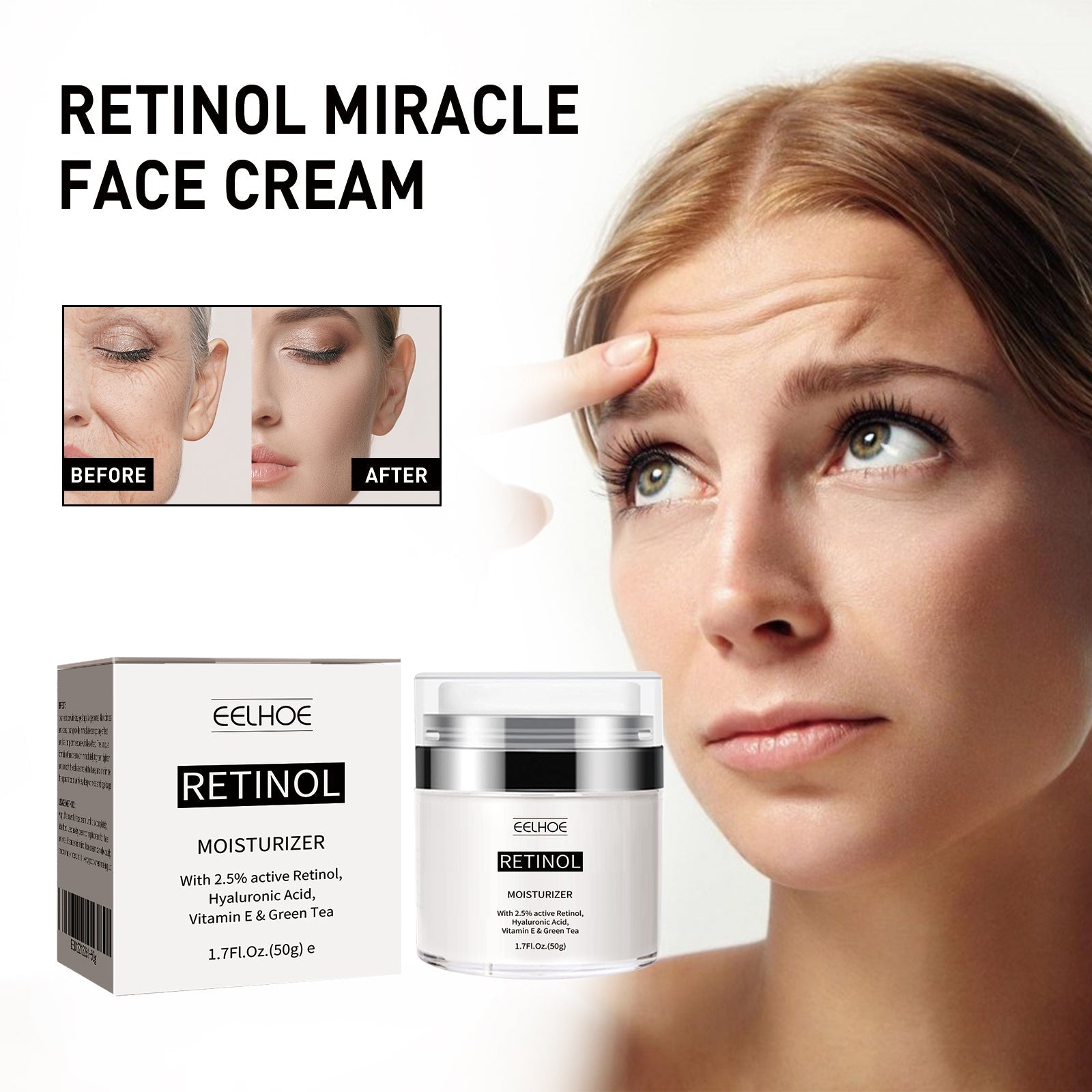 Retinol Cream Moisturizes, Hydrates, Reduces Fine Lines And Tightens And Lifts Facial Skin Around The Eyes