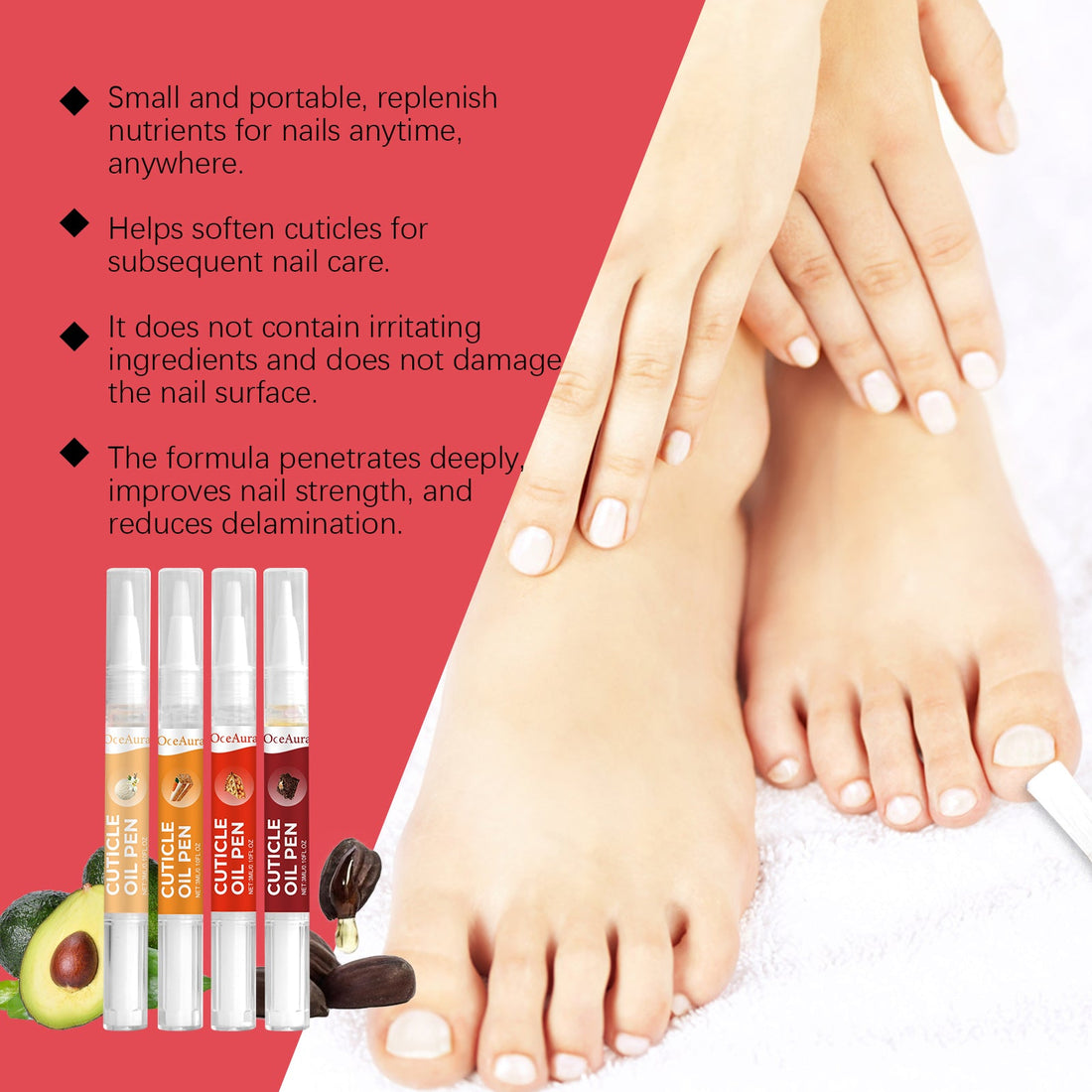 OceAura Cuticle Oil Pens (4-Pack) - Nourishing Nail Repair Treatment for Delicate Nails