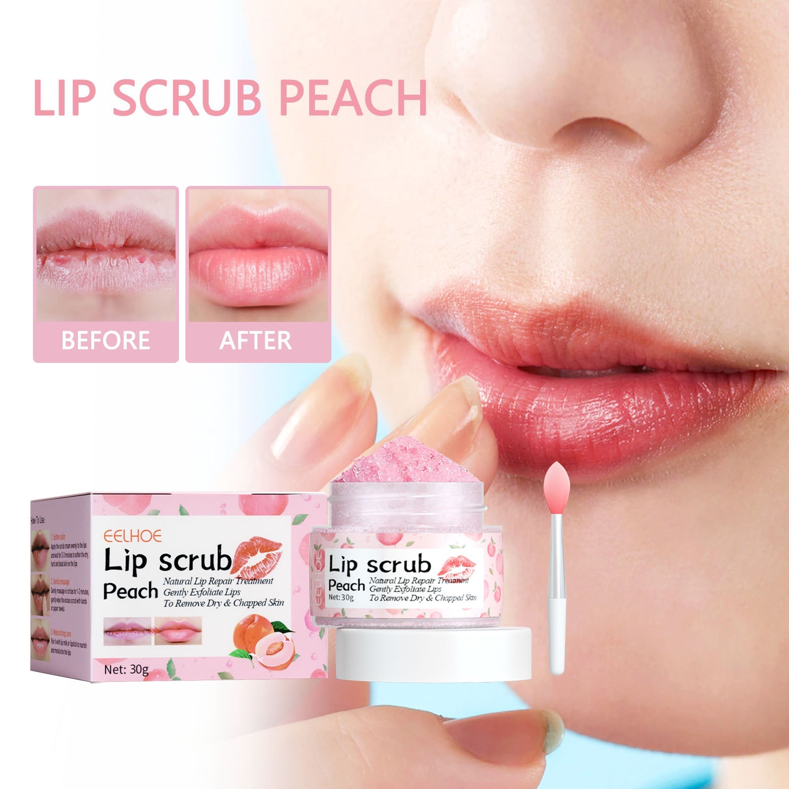 Peach Lip Scrub Moisturizes The Lips, Hydrates The Lips, Lightens The Skin Around The Lips And Improves The Corners Of The Mouth