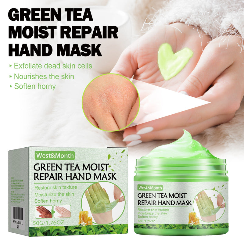 West&Month Green Tea Moist Repair Hand Mask, Moisturizing Tender Skin Removing Dead Skin Preventing Dry Cracking And Firming Care Hand Mask