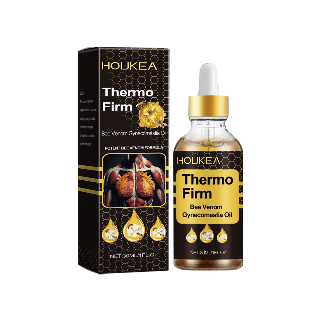 Houkea Thermo Firm Chest Care Oil - Men's Contour Massage & Firming Essential Oil