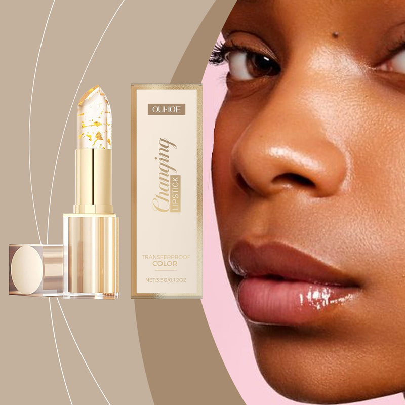 OUHOE Gold Leaf Color Change Nourishing Lip Balm, Nourishing Moisturizing Hydrating Glass Soft Moisturizing Lip Skin Non-Greasy Lip Balm