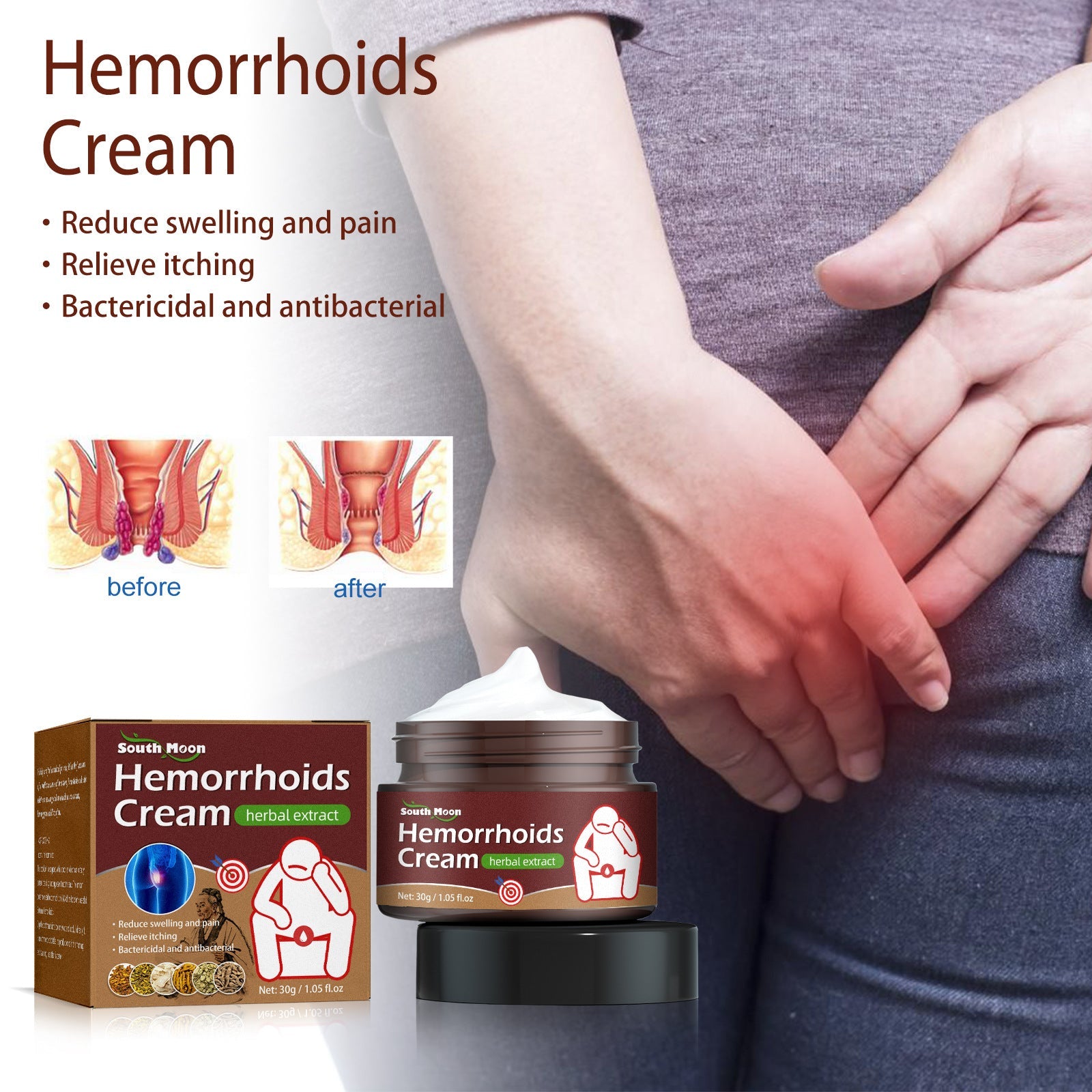 South Moon Hemorrhoid Soothing cream, Hemorrhoid gel cream, anal swelling, pain and itching herbal cream