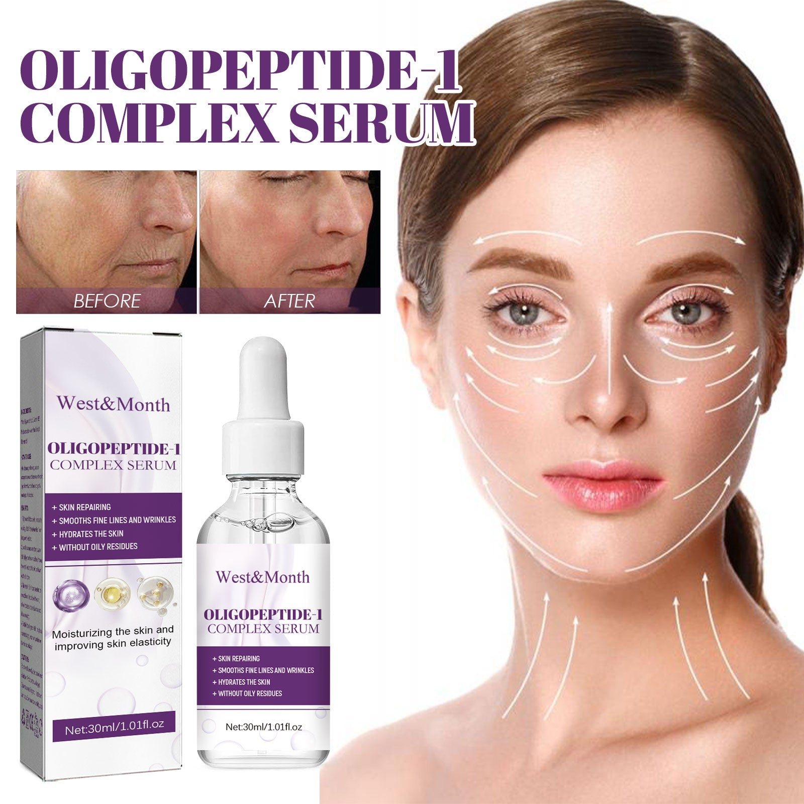 West&Month Oligopeptide-1 Complex Serum, Lighten Facial Fine Lines Moisturize And Firm Skin Essence