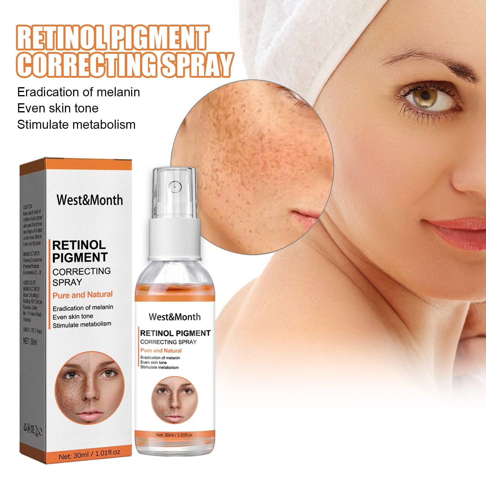 Retinol Pigment Correcting Spray, Lightening Spots Moisturizing Whitening Skin Care Spray