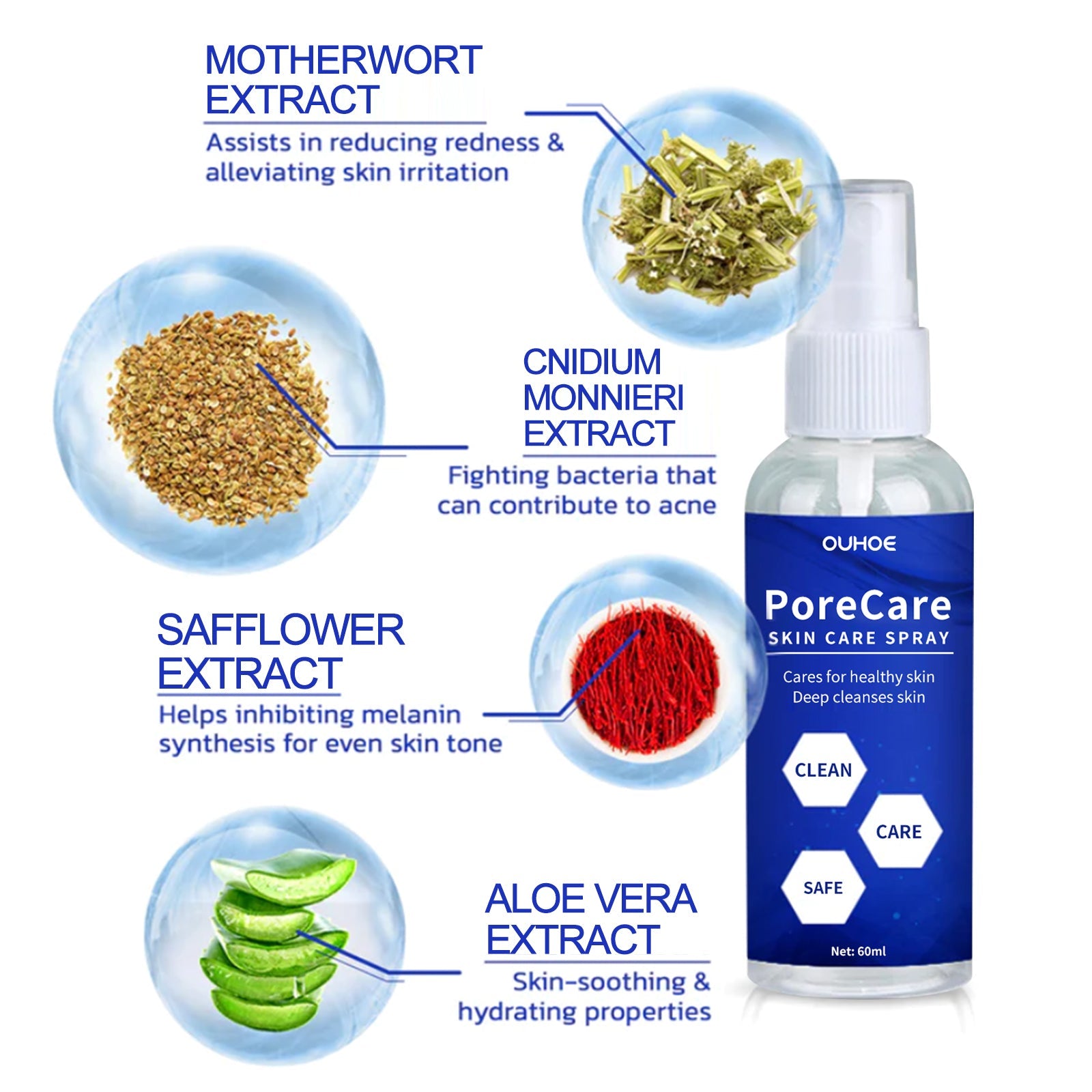 Porecare Skin Care Spray, Cleanser Warts Fade Moles Corns Smooth Skin Care Spray