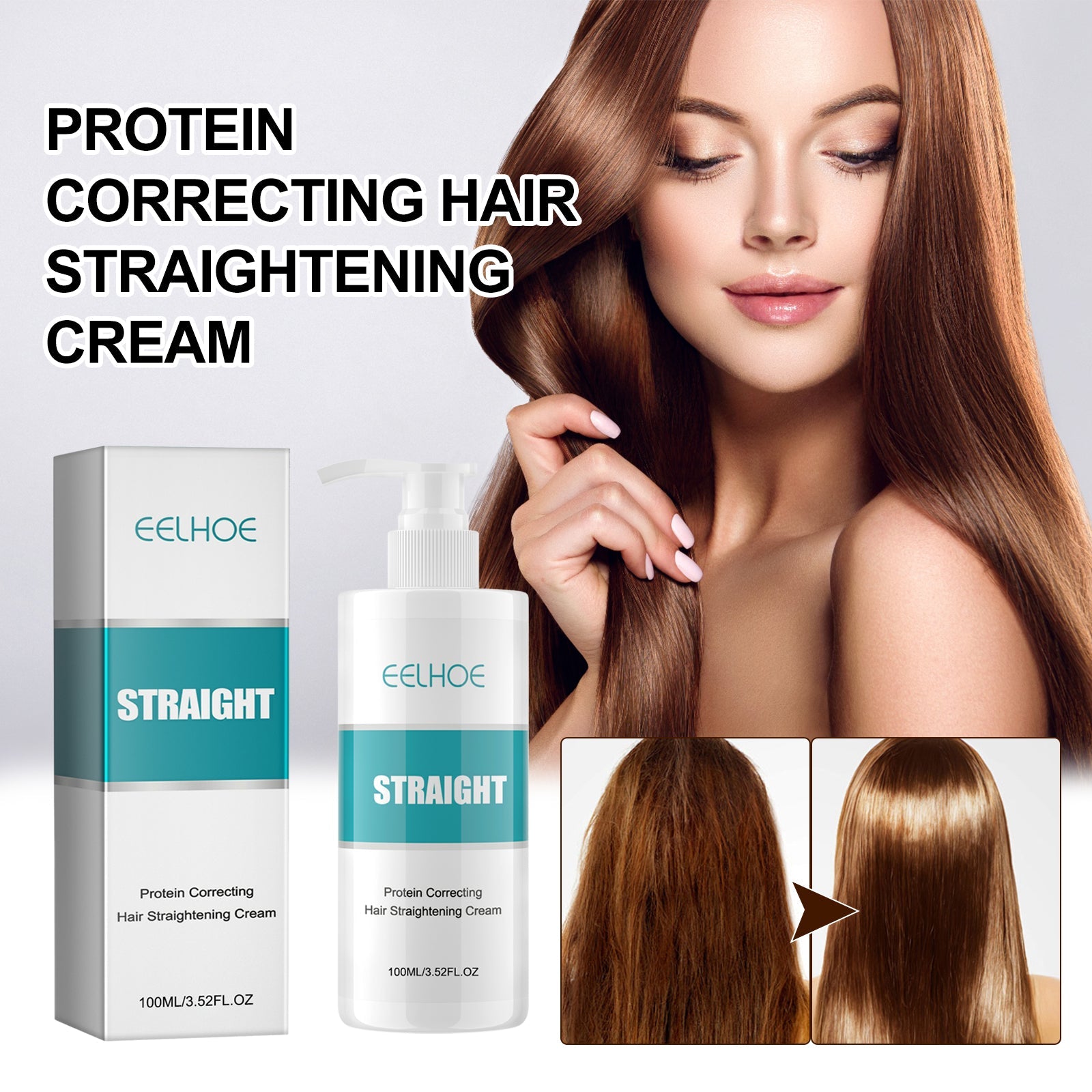 EELHOE Protein Correcting Hair Straightening Cream, Smoothing And Repairing Damaged Hair Smoothing Cream Without Straightening