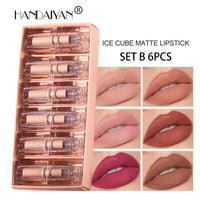 HANDAIYAN Makeup Crystal Square Tube Lipstick Small Ice Cube Matte Matte Lipstick Set 6 Pack