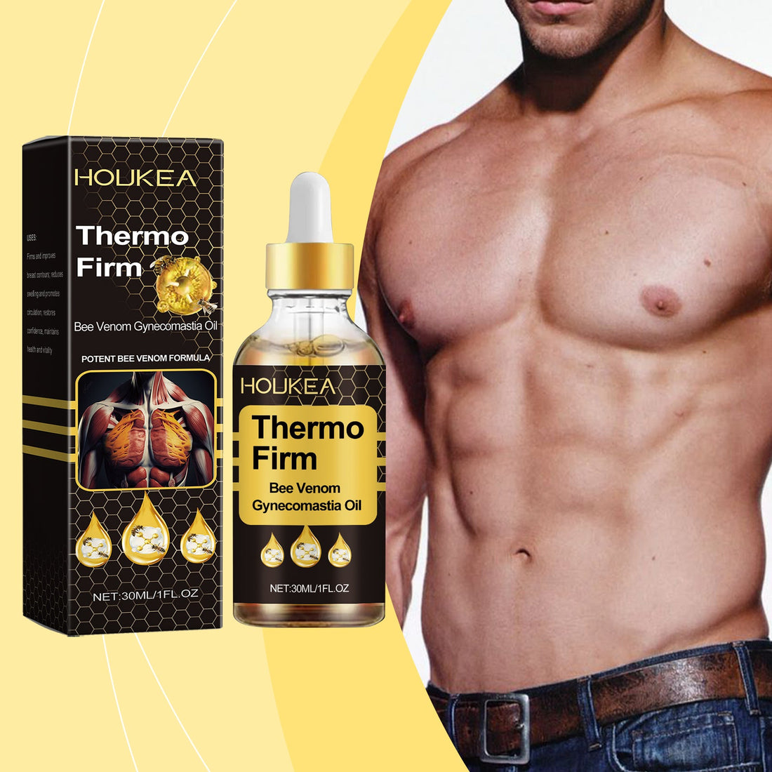 Houkea Thermo Firm Chest Care Oil - Men's Contour Massage & Firming Essential Oil
