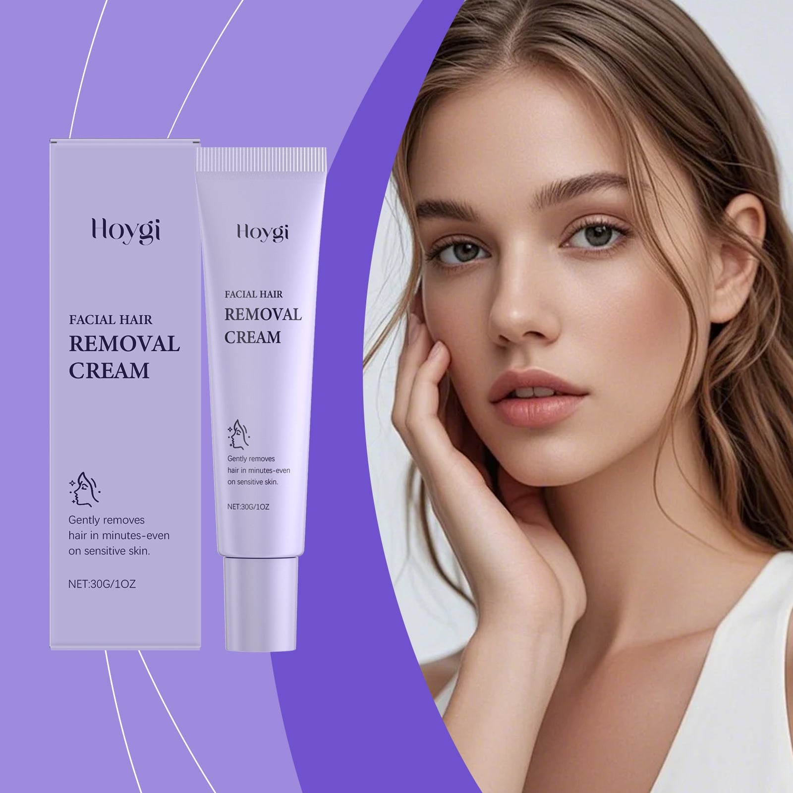 Hoygi Facial Hair Removal Cream, Mild Facial Hair Removal Daily Facial Treatment Cleanses, Moisturizes And Smoothes Skin