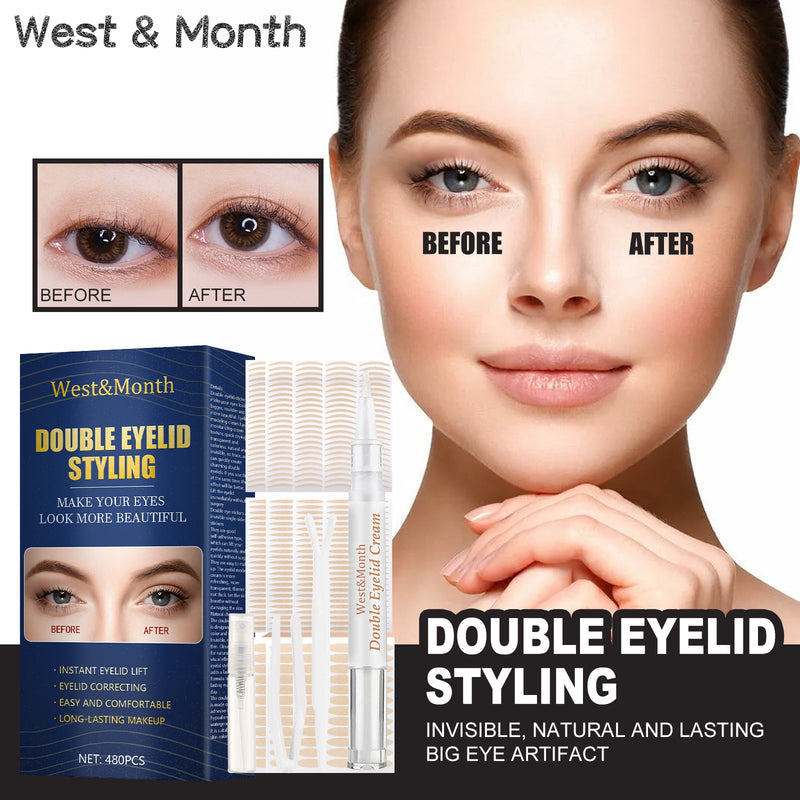 West&Month Double Eyelid Styling, Invisible Glue-free Natural Mesh Is Sticky When It Meets Water Lace Olive Type