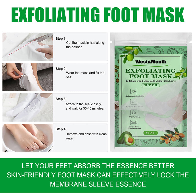 West&Month Nut Oil Foot Mask, Niacinamide Foot Mask Exfoliates Dead Skin Moisturizing And Repairing Foot Mask