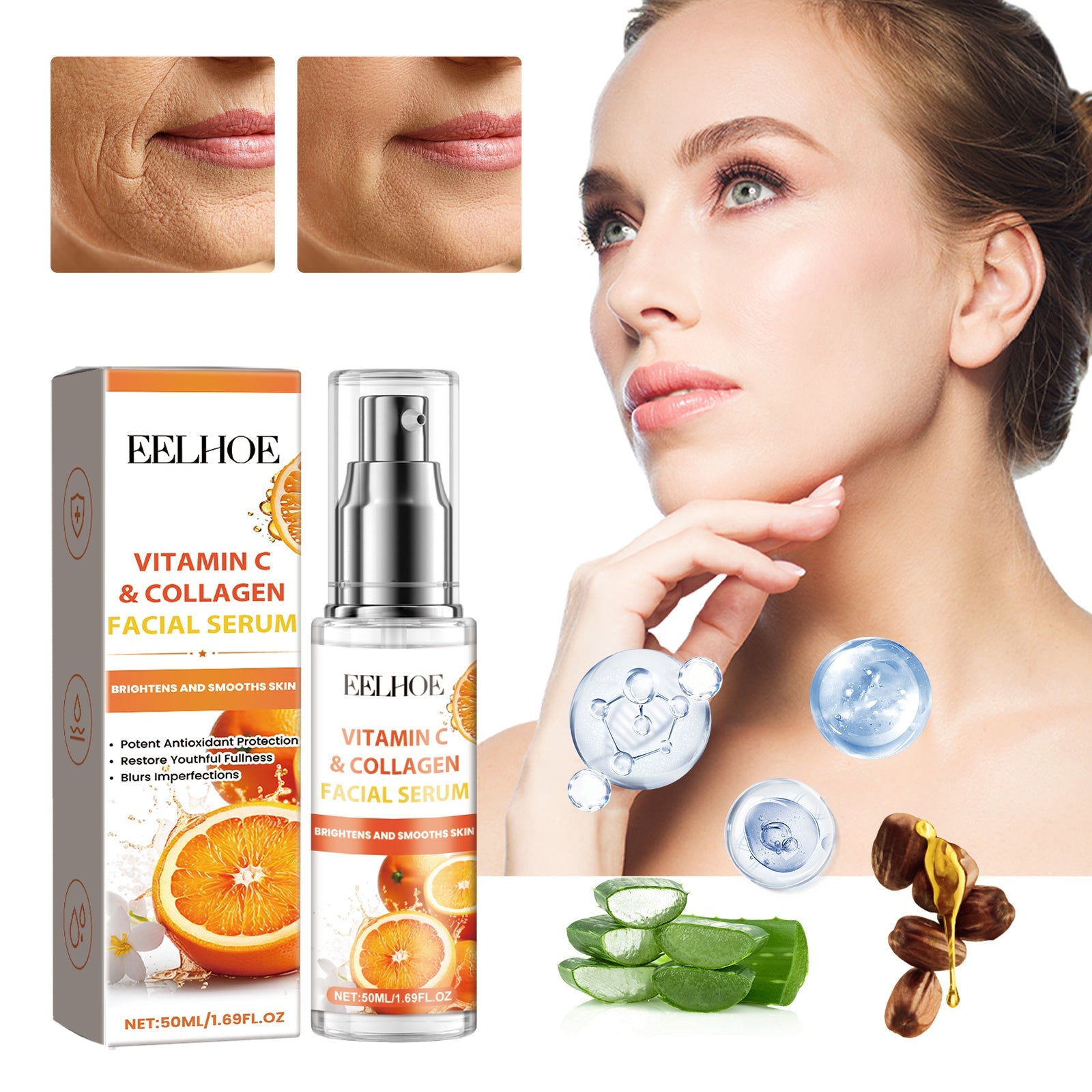Vitamin C Collagen Facial Essence, Hydrating And Moisturizing Smooth Day And Night Hydrating Facial Essence