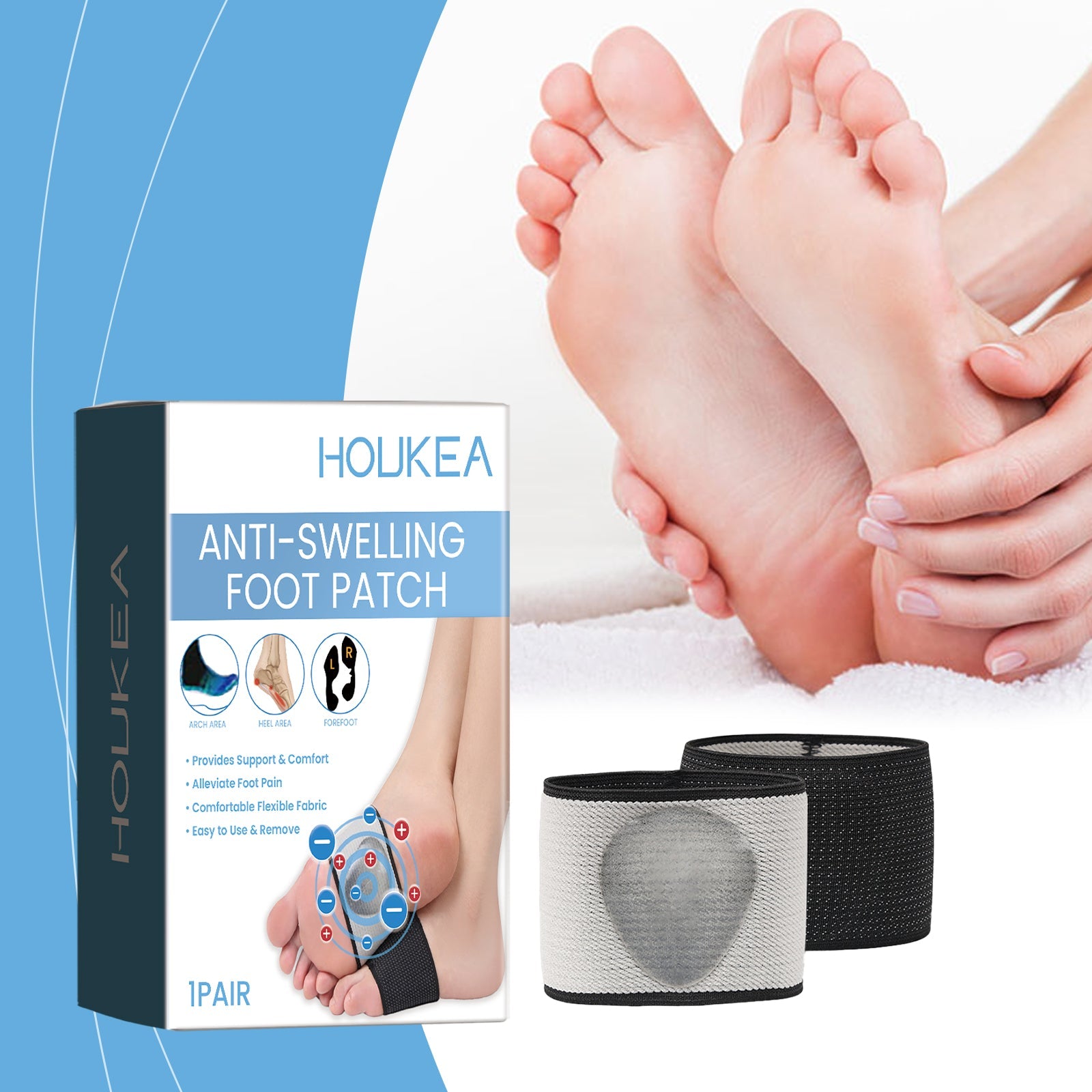 HOUKEA Anti-Swelling Foot Patch, Comfortable Support Wear Resistant Non-Slip Unisex Postural Corrective Foot Care Insoles