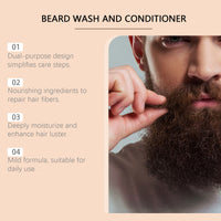 East Moon 2 In 1 Facial Hair Conditioner, Men's Facial Hair Gentle Cleaning Care Repair And Frizz Nourishing