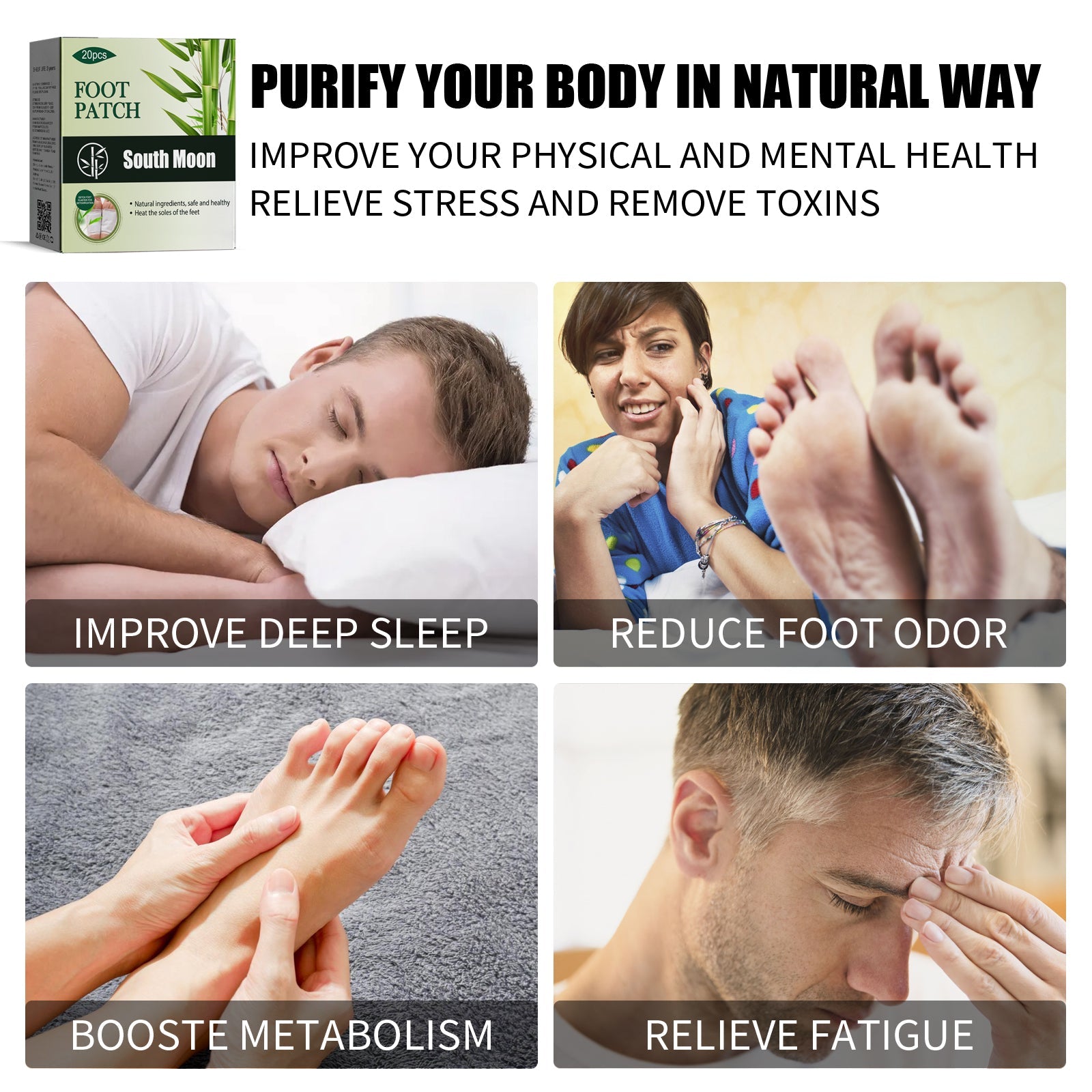 Natural Bamboo Charcoal Foot Patch Body Cleaning Foot Care Improve Headache Back Pain Help Sleep