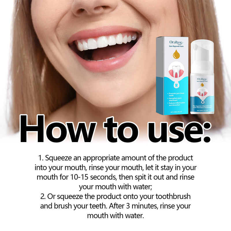 oralhoe Gum Regrowth Foam, Clean Teeth Tartar Care Gums Clean Teeth Anti-Moth Fresh Breath Mousse
