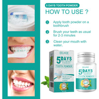EELHOE 5 Day Whitening Tooth Powder, Clean Teeth Remove Dirt Plaque Fresh Mouth Clean Teeth Powder