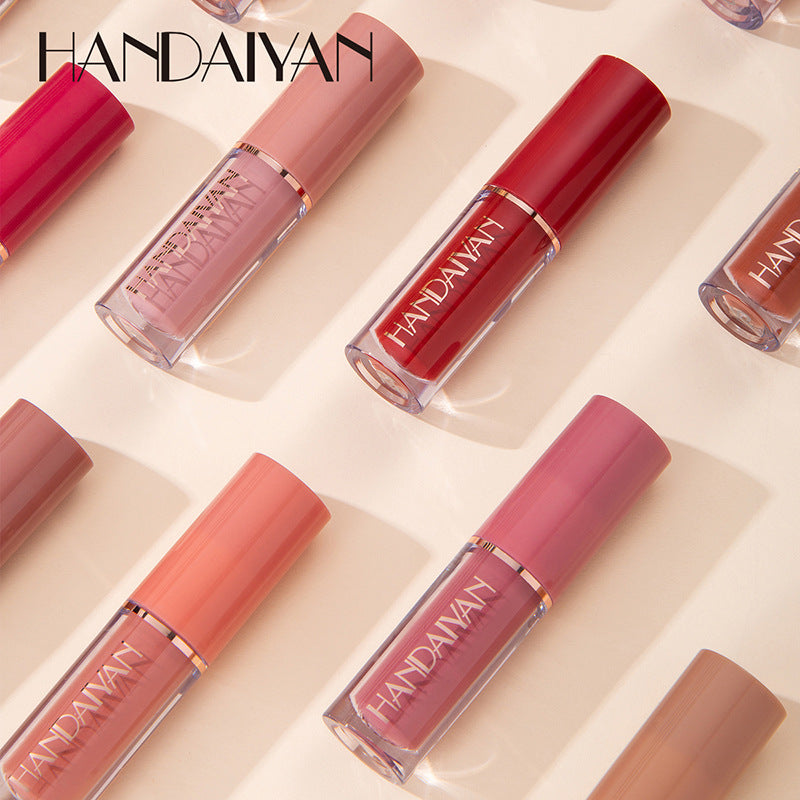 HANDAIYAN 12 Color Book Lip Gloss Set Liquid Lipstick Set Matte Pearlescent Non-Stick Cup Lip Glaze