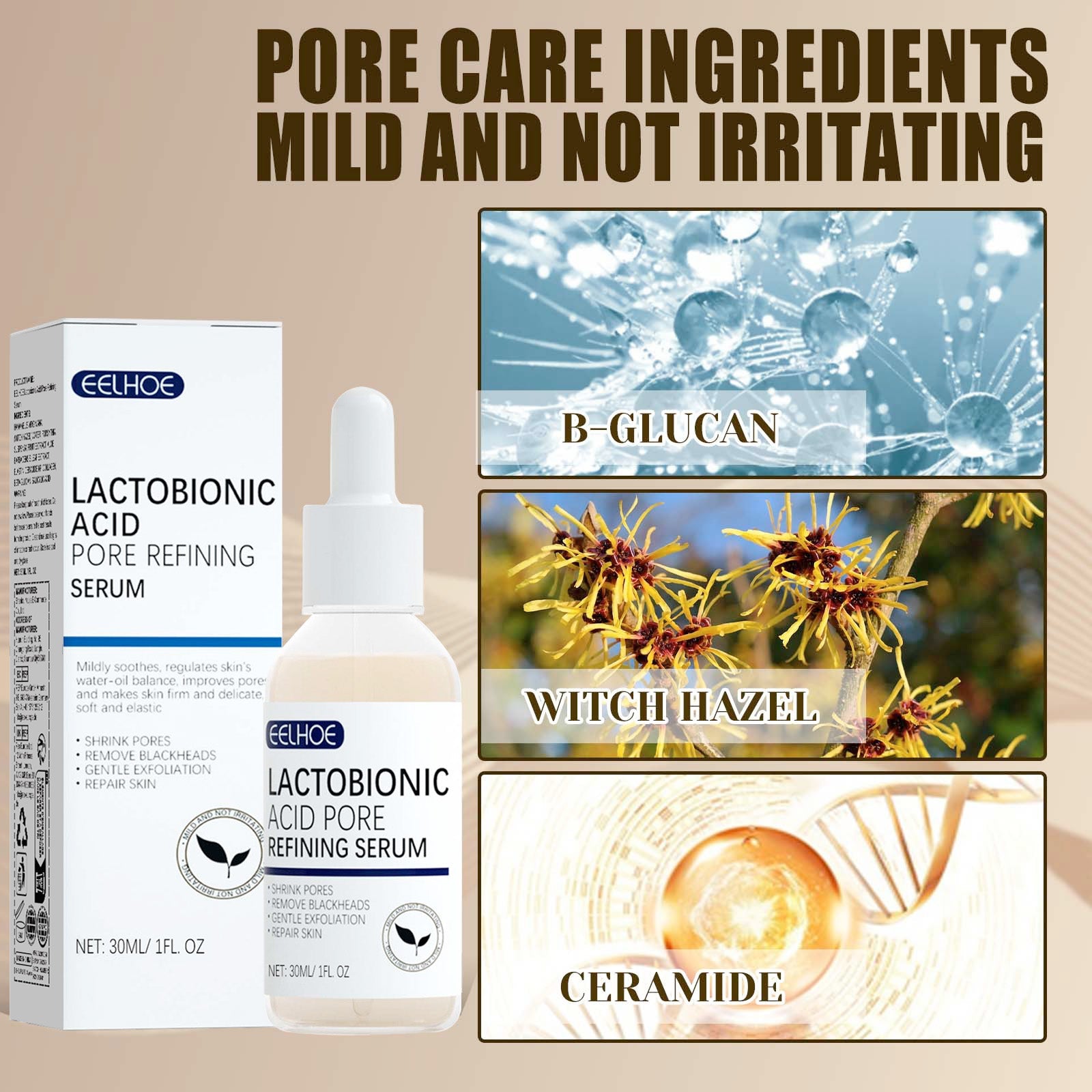 EELHOE Lactosyl Acid Pore Narrowing Essence Skin Elastic Delicate Cleansing Blackhead Skin Care Essence