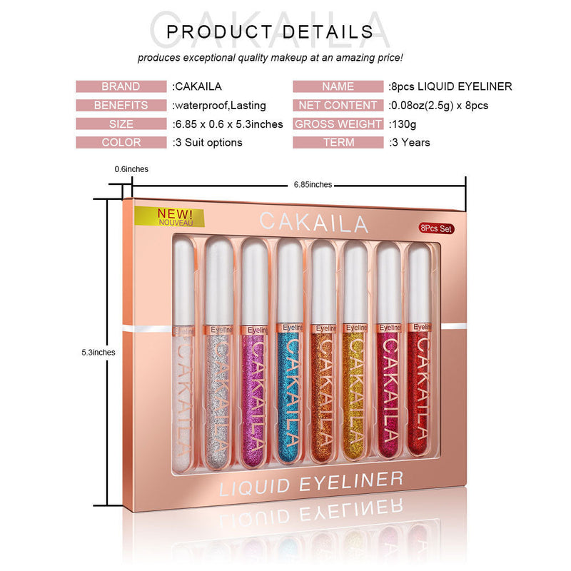 CAKAILA  8 color Matte Glitter Color Liquid Eyeliner Set Long lasting and not smudged