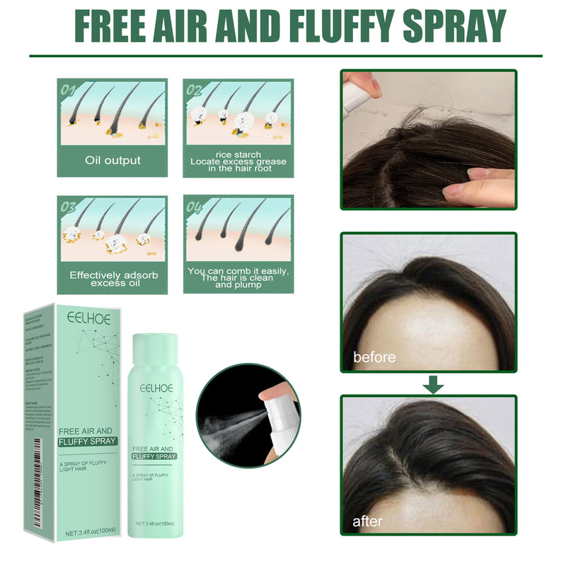 EELHOE No-Wash Dry Hair Spray, Air Fluffiness Remove Oil Dry And Cool Shampoo-free Dry Hair Agent