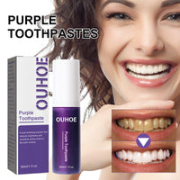 OUHOE Purple Whitening Toothpaste, Clean Stains Gums Care Breath Fresh White Toothpaste