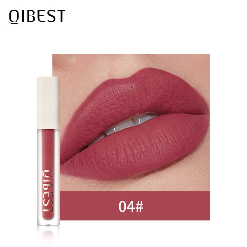 QIBEST Silky Lip Glaze Non-Stick Cup Does Not Fade Lip Gloss Makeup Color Liquid Lipstick Matte Moisturizing Lip Gloss
