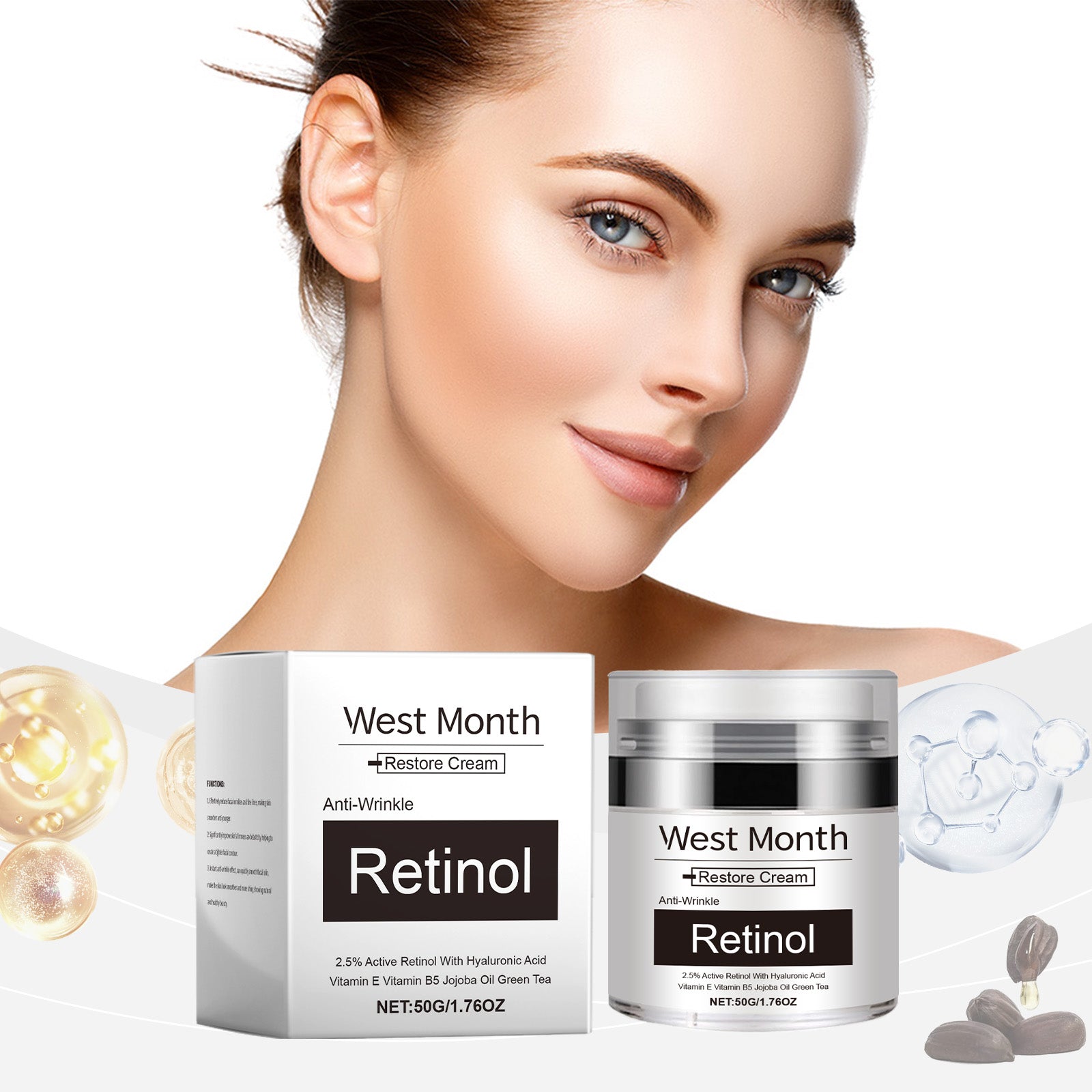 West&Month Retinol Skin Care Cream Lighten Fine Lines Hydrating Moisturizing Soft Nourishing Skin Cream