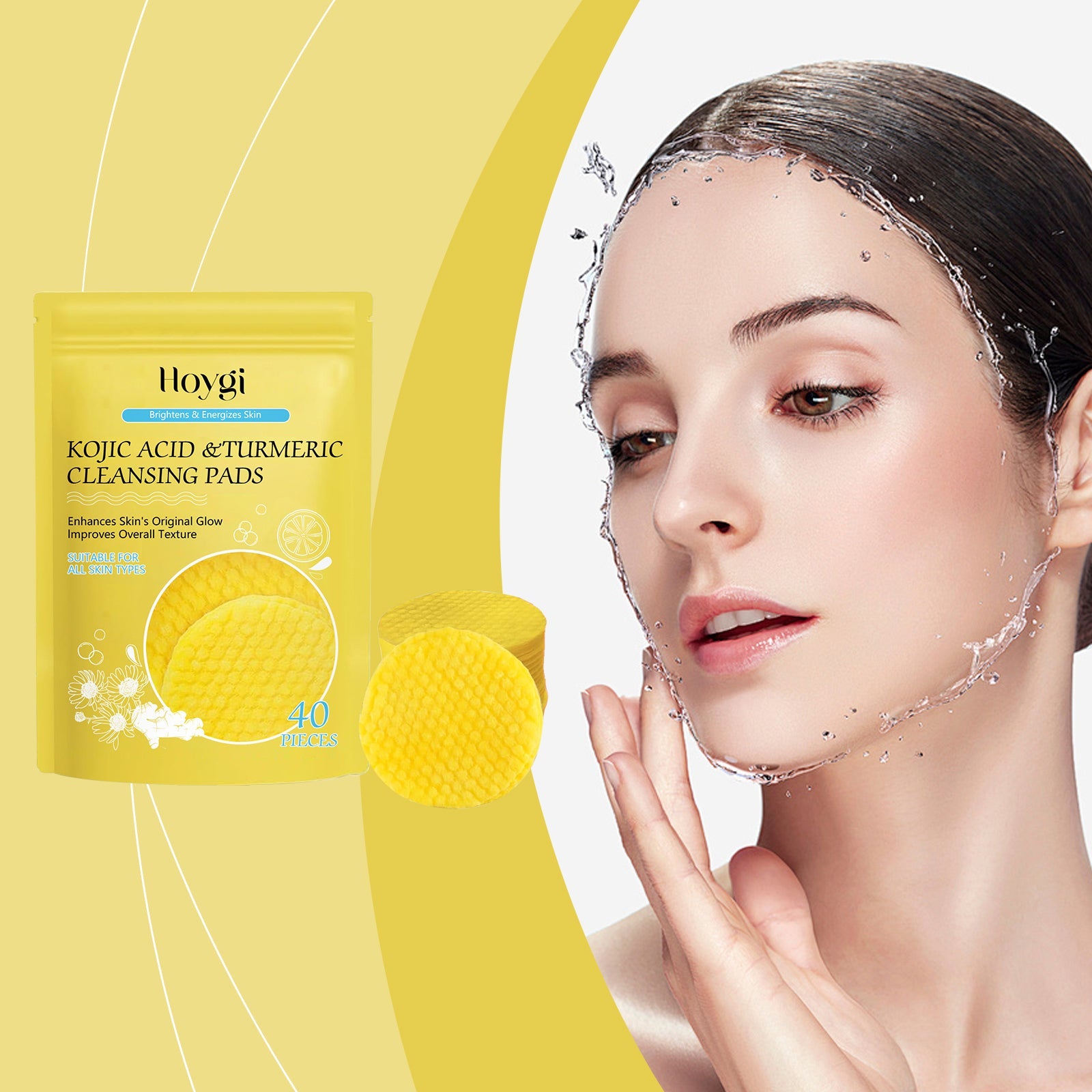 Turmeric Acid Cleansing Pad Facial Skin Pore Cleansing, Makeup Remover Gentle Exfoliating Cleansing Pad