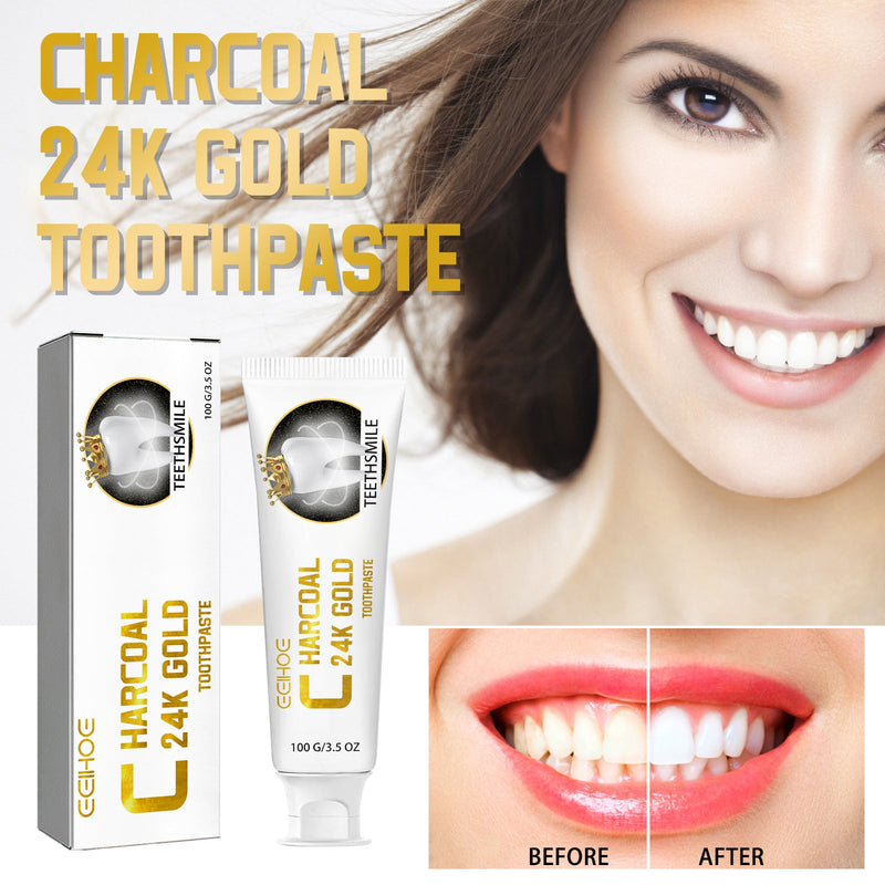 EELHOE Charcoal 24k Gold Toothpaste, Deep Clean Stained Teeth Yellow Care Mouth Fresh Breath White Beautiful Teeth