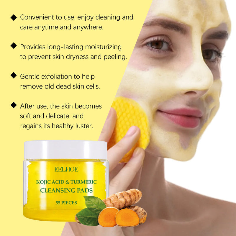 EELHOE Turmeric Cleansing Pad Gently Cleanses Face, Brightens And Nourishes Skin, Refreshing Skin Care Cleansing Pad