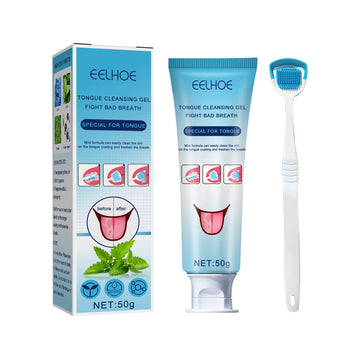 EELHOE Tongue Coating Cleansing Gel, Tongue Coating Cleansing Oral Care Removes Bad Breath And Freshens Breath Gel With Brush