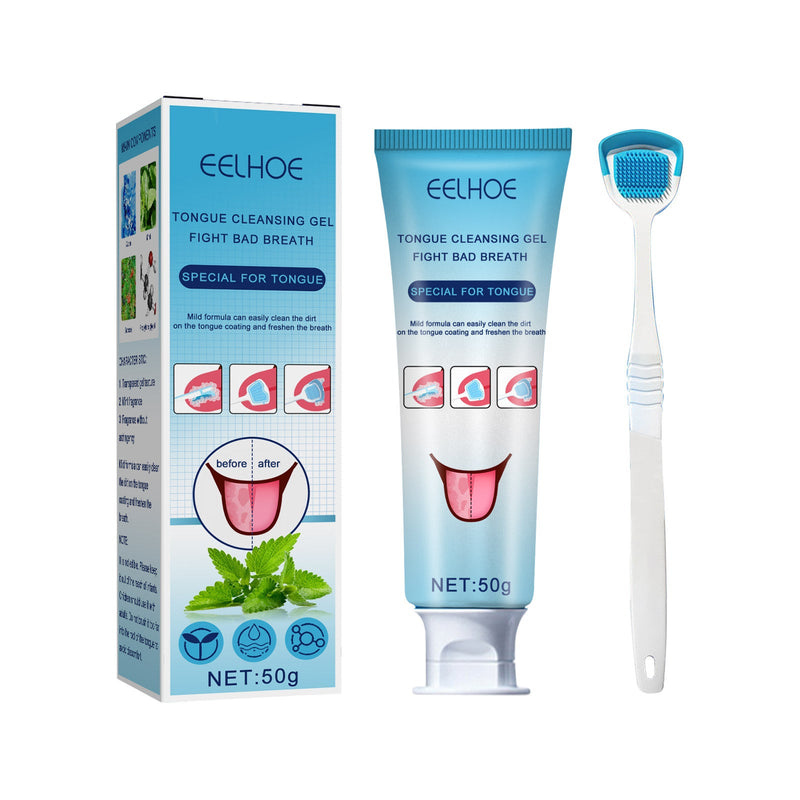 EELHOE Tongue Coating Cleansing Gel, Tongue Coating Cleansing Oral Care Removes Bad Breath And Freshens Breath Gel With Brush