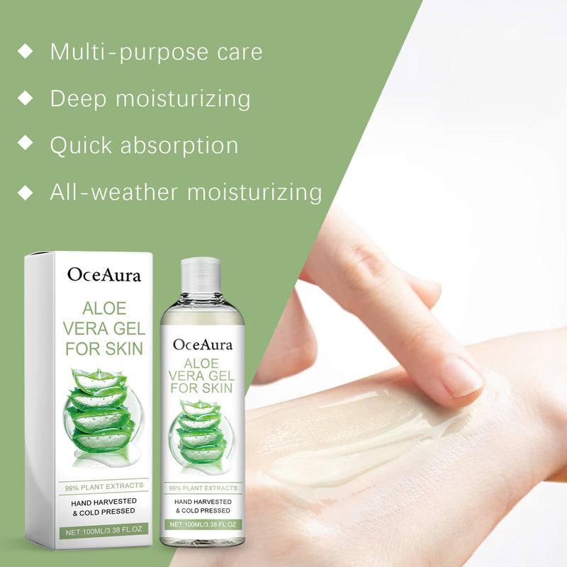 OceAura Aloe Vera Gel for Skin - 99% Pure Plant Extract, Hand-Harvested & Cold-Pressed Moisturizing Gel, 100ml