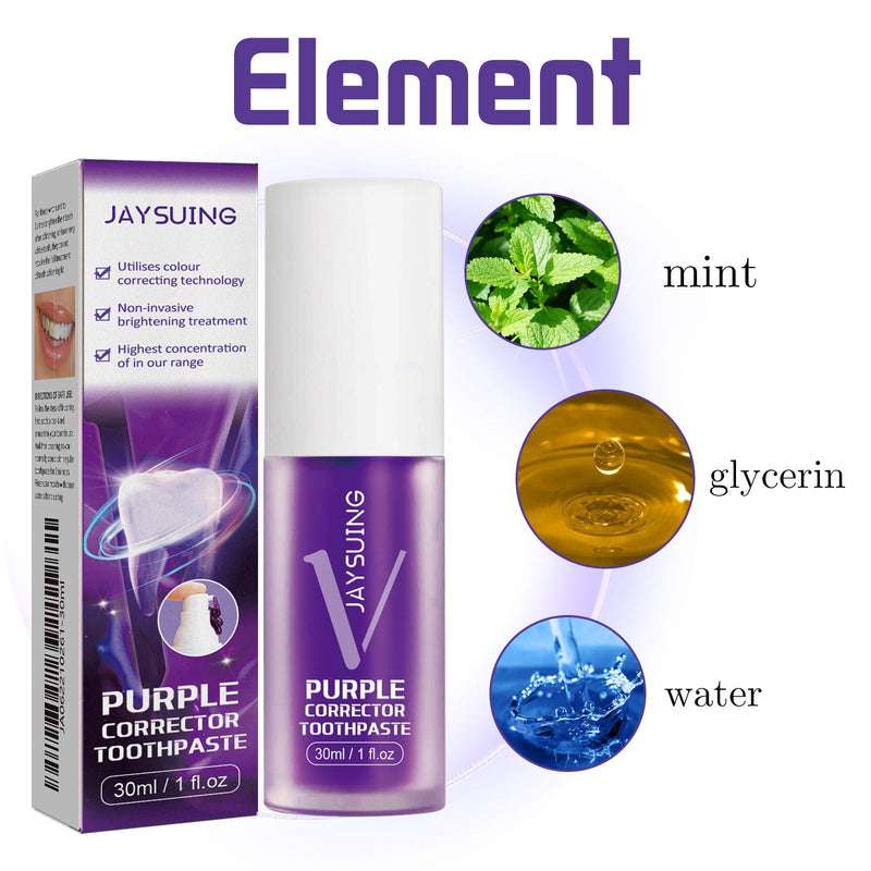 Jaysuing Purple Brightening White Toothpaste, Cleaning Stains Fresh Breath Brightening And Whitening Teeth Toothpaste