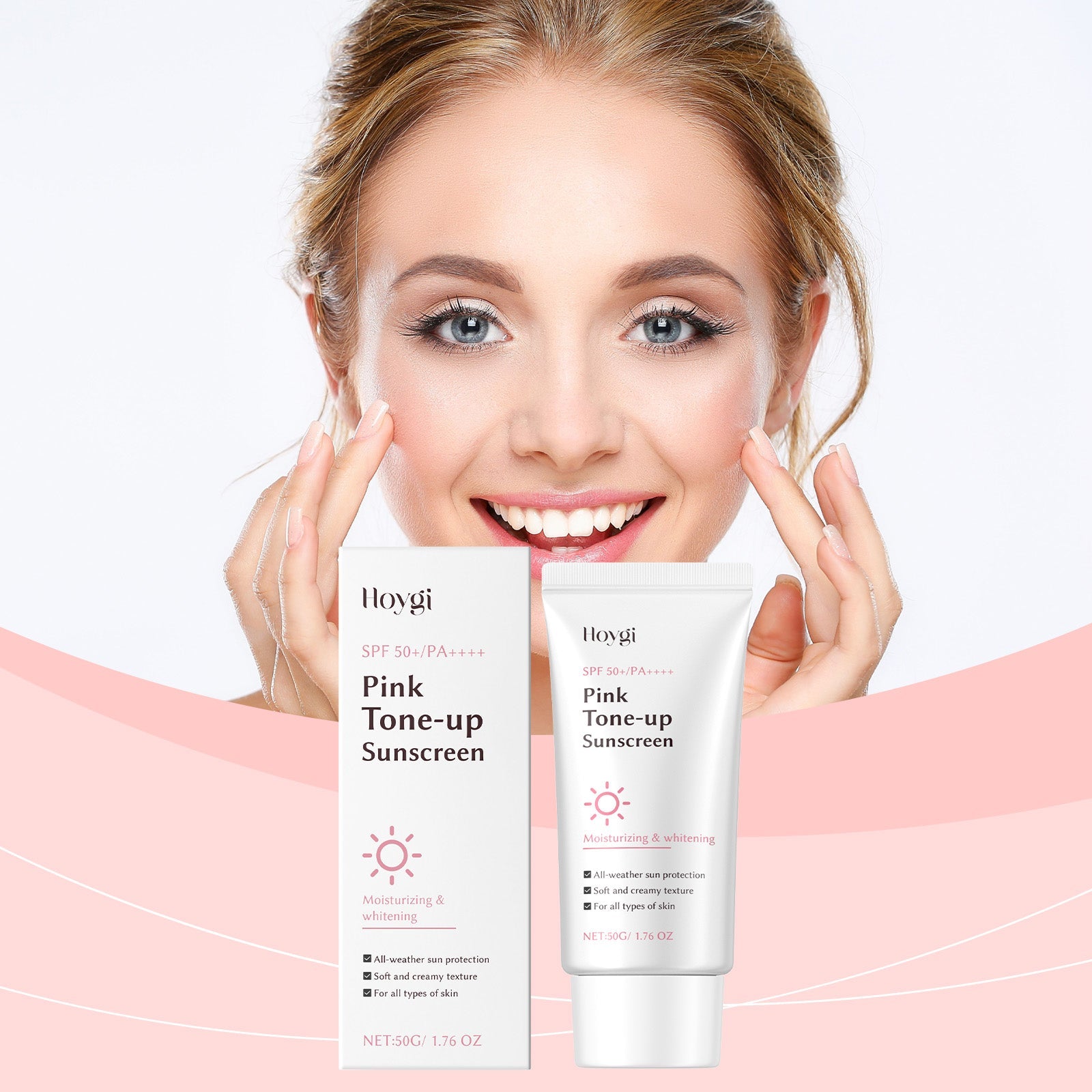 Hoygi Pink Brightening Protective Cream, Moisturizes With A Refreshing Texture Summer Outdoor Gentle Isolation Daily Protective Cream