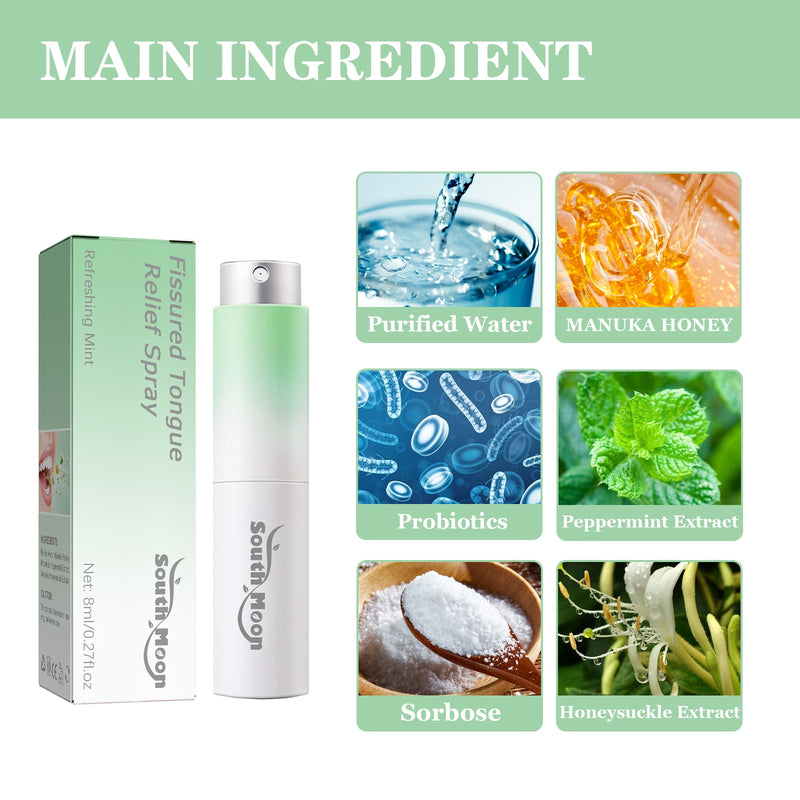 South Moon Fissured Tongue Relief Spray, Relieve Cracked Tongue And Fresh Breath Deodorizer Mouth Spray