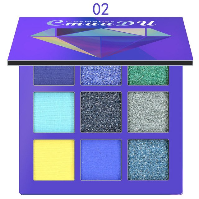 CMAADU Brand 9color Diamond Bright Eye Shadow Palette Matte Shimmer Glitter Eye Shadow Powder Cosmetic Party Makeup Kit