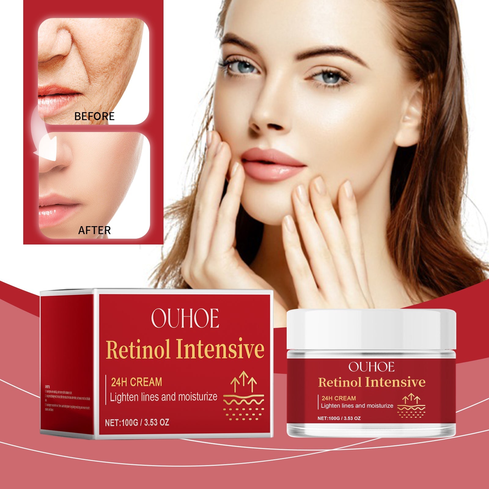 Ouhoe Retinol Cream, Facial Fine Lines Fade Moisturizing Moisturizing Skin Care Anti-Wrinkle Moisturizing Brightening Cream