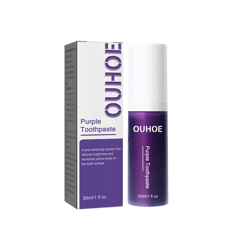 OUHOE Purple Whitening Toothpaste, Clean Stains Gums Care Breath Fresh White Toothpaste